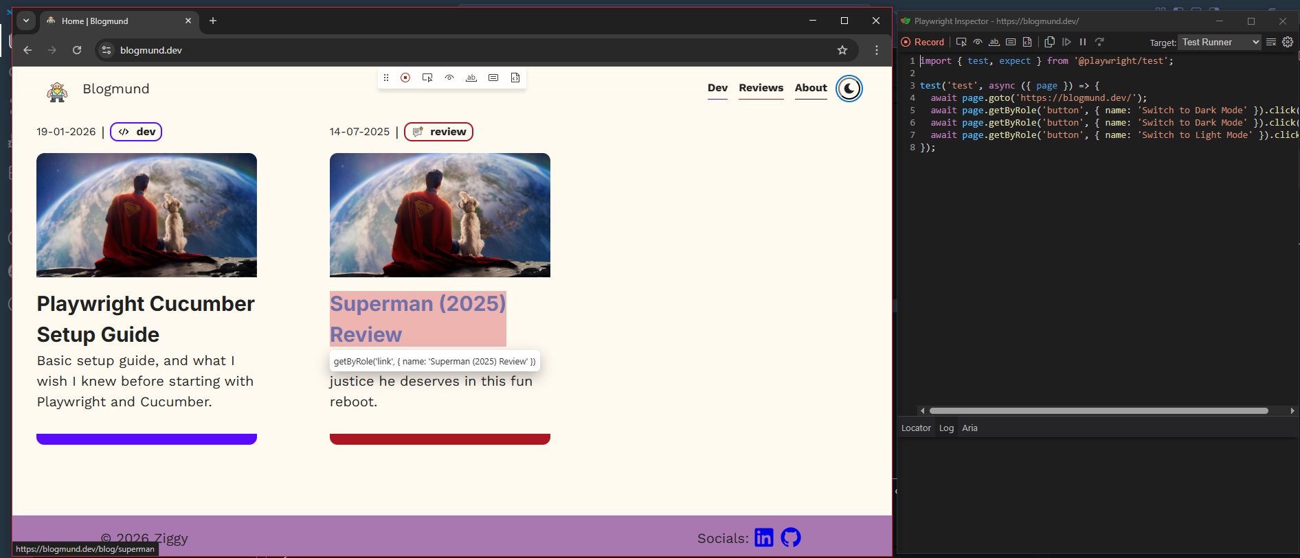 screenshot of playwright codegen tool
